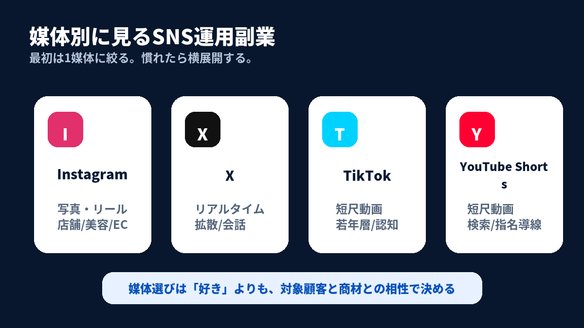 媒体別に見るSNS運用副業の特徴